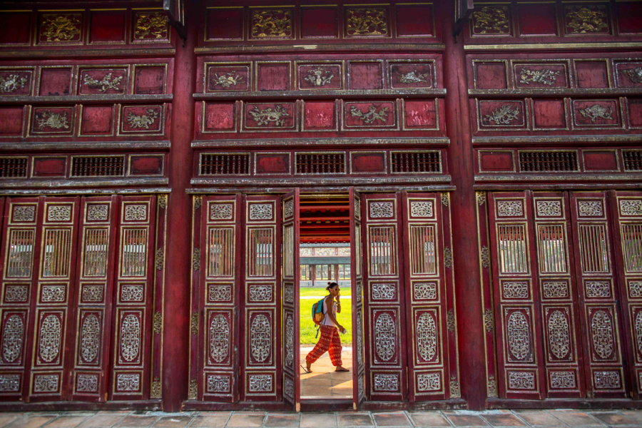 Photogenic red doors of the Forbidden City inside the Hue Citadel - Copyright Vietnam National Administration of Tourism. 