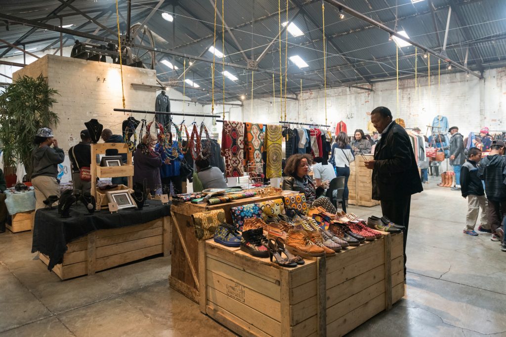 People frequenting the stalls at the Maboneng precinct.