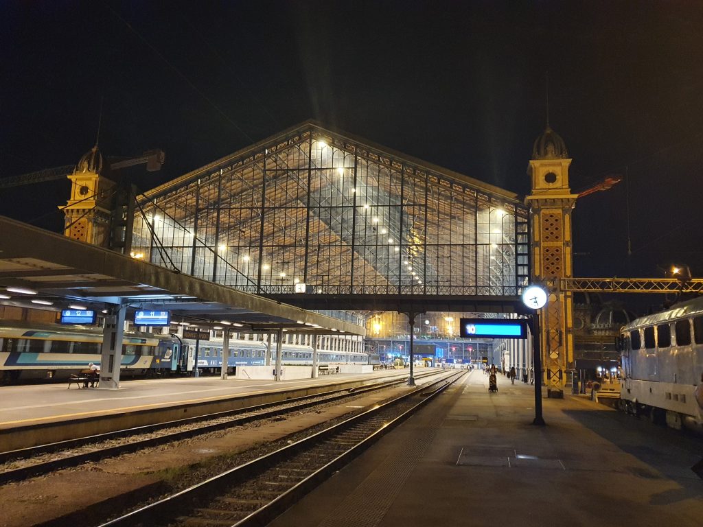 Night View of the Nyugati (Western Station), Budapest, Hungary